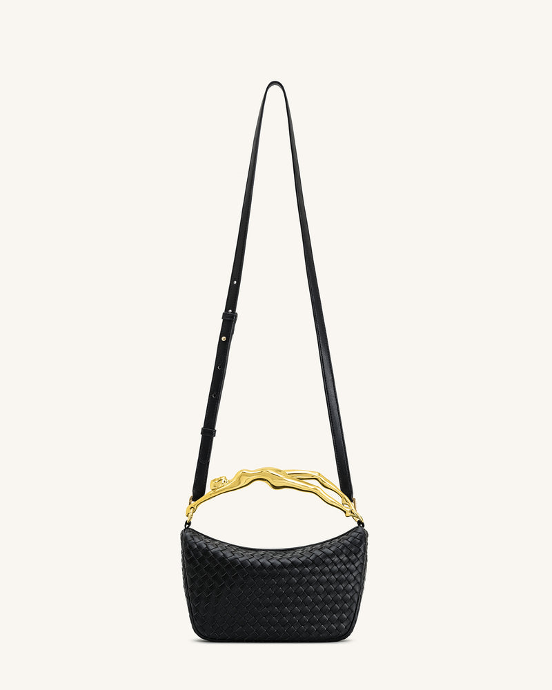 Jenny Woven Human-shaped Handle Handbag - Black