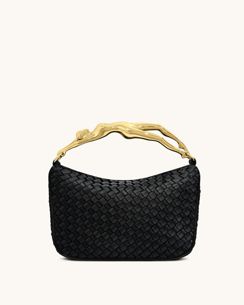 Jenny Woven Human-shaped Handle Handbag - Black