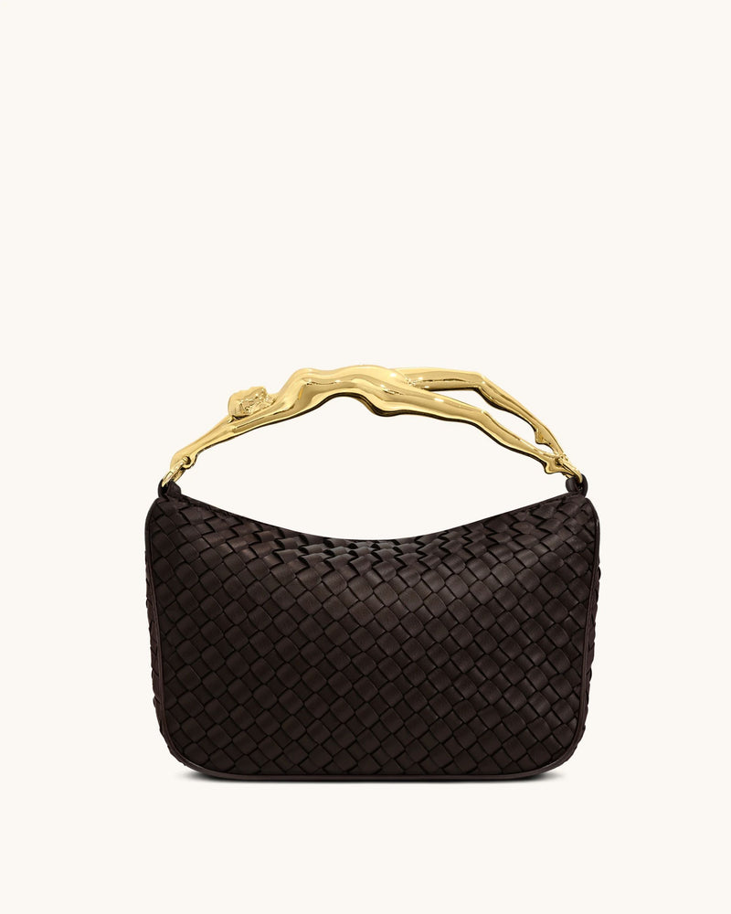 Jenny Woven Human-shaped Handle Handbag - Espresso Brown