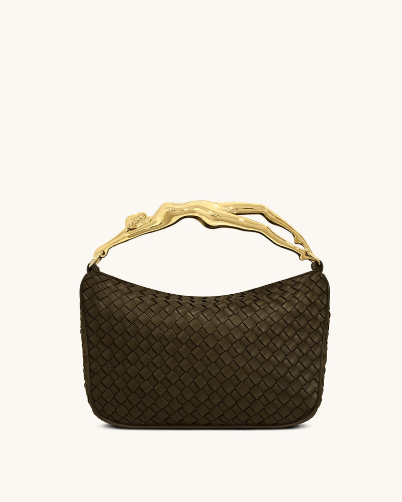 Jenny Woven Human-shaped Handle Handbag - Olive Green