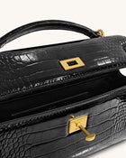 Noor Top Handle Bag - Black Croc