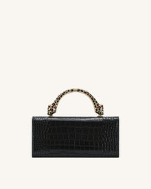 Maya Leopard-Shaped Hardware Handle Top Handle Bag - Black Croc