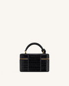 Cleo Box Shape Top Handle Bag - Black Croc