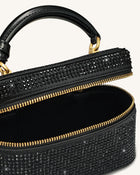 Cleo Artificial Crystal Box Shape Top Handle Bag - Black