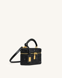 Cleo Artificial Crystal Box Shape Top Handle Bag - Black