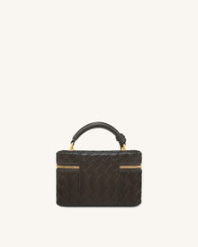 Cleo Woven Texture Box Shape Top Handle Bag - Dark Brown