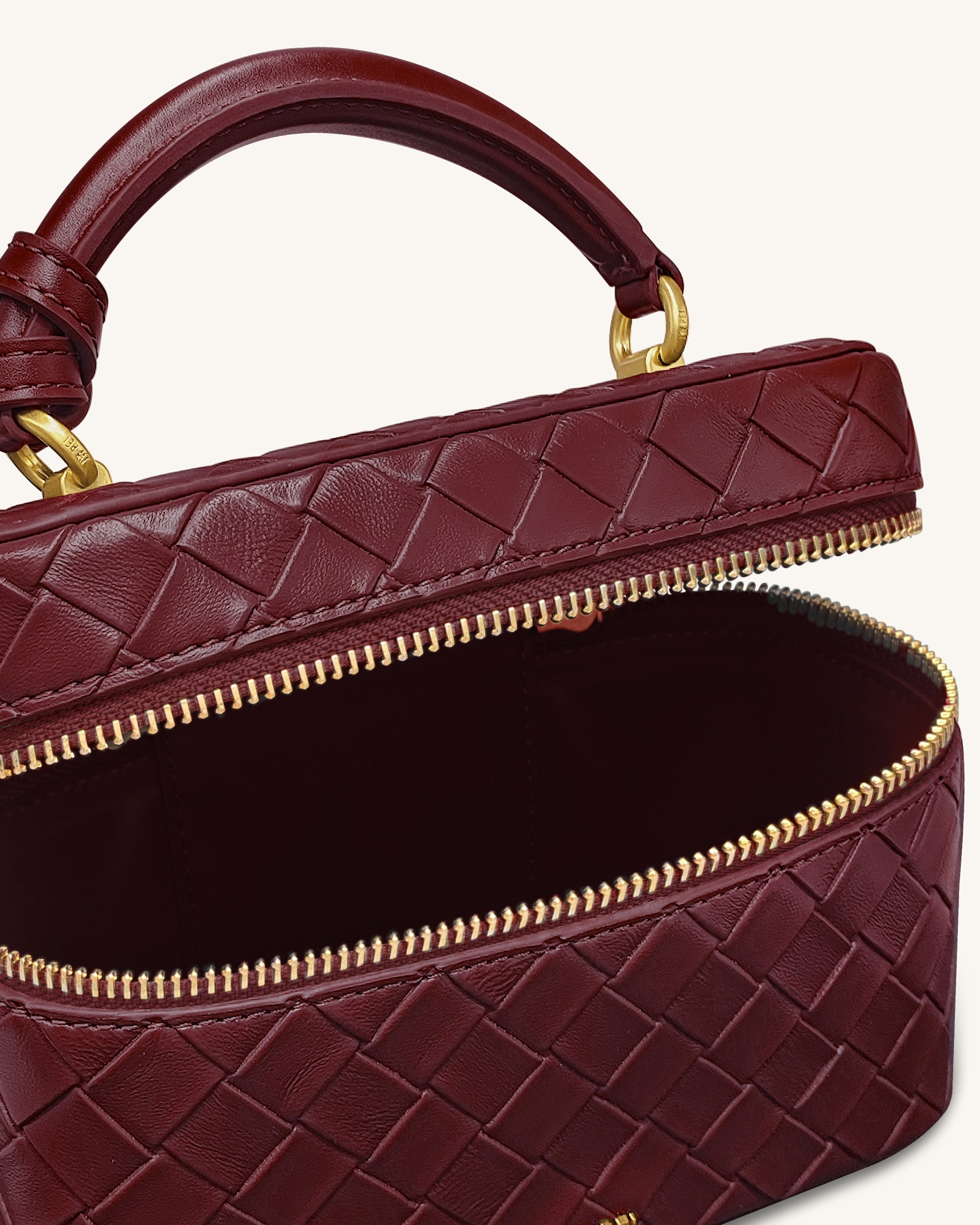 Cleo Woven Texture Box Shape Top Handle Bag - Claret
