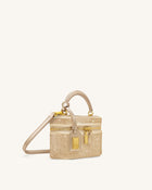 Cleo Artificial Crystal Box Shape Top Handle Bag - Champagne