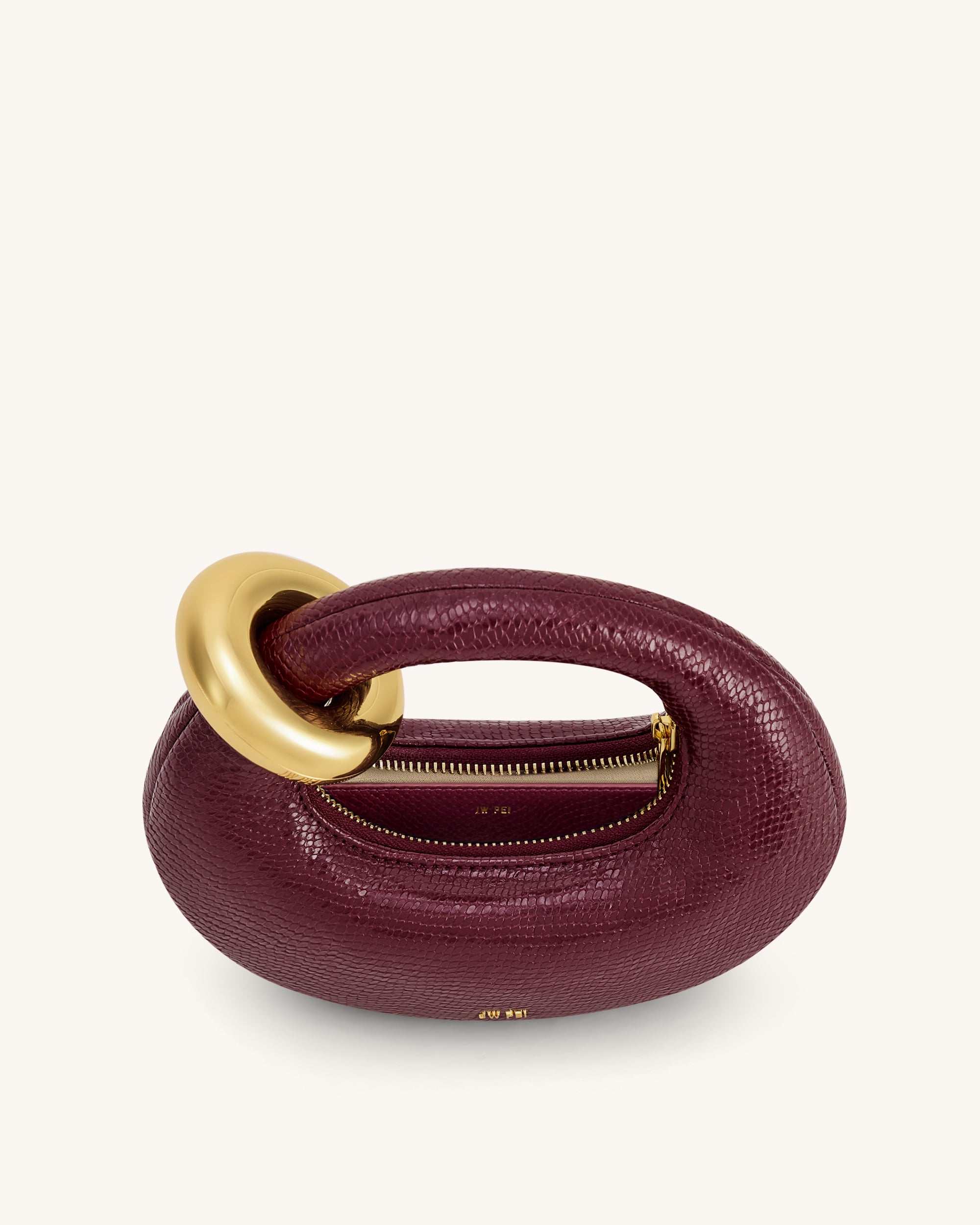 Abacus Faux Snake-Effect Mini Top Handle Bag - Burgundy
