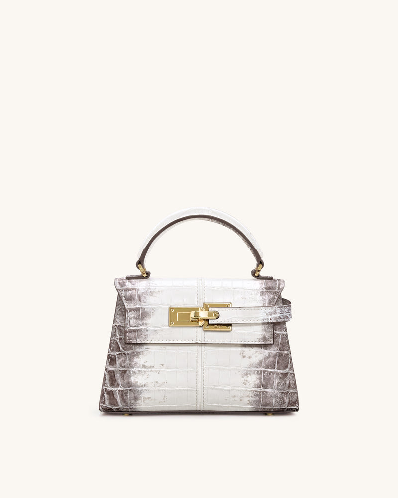Elise Top Handle Bag - White Croc