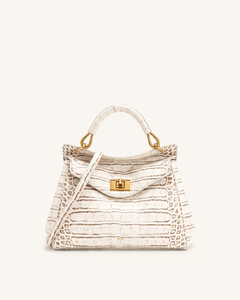 Lucia Classic Top Handle Bag - Off White Croc