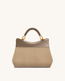 Lucia Classic Faux Suede Top Handle Bag - Taupe