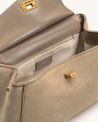 Lucia Classic Faux Suede Top Handle Bag - Taupe