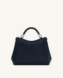 Lucia Classic Faux Suede Top Handle Bag - Navy Blue