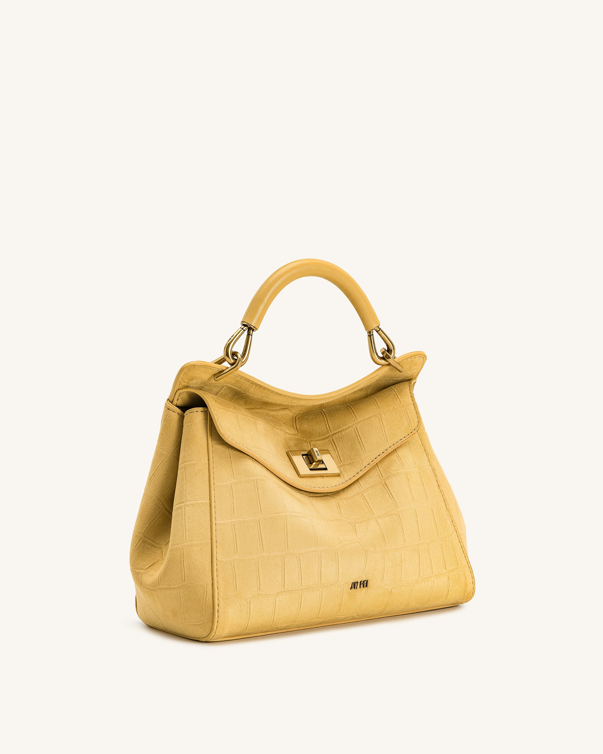 Lucia Classic Croc-Embossed Faux Suede Top Handle Bag - Yellow