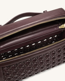 Thea Large Woven Top Handle Bag - Dark Red