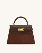 Elise Large Faux Suede Top Handle Bag - Mocha Brown