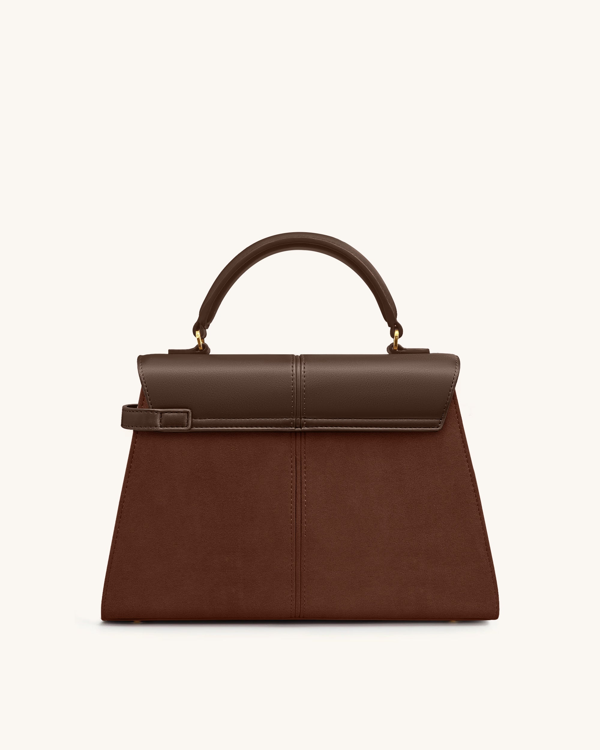 Elise Large Faux Suede Top Handle Bag - Mocha Brown