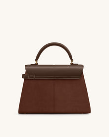 Elise Large Faux Suede Top Handle Bag - Mocha Brown