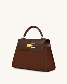 Elise Large Faux Suede Top Handle Bag - Mocha Brown