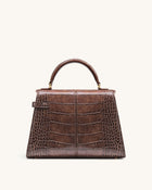 Elise Large Croc-Embossed Top Handle Bag - Chestnut Brown