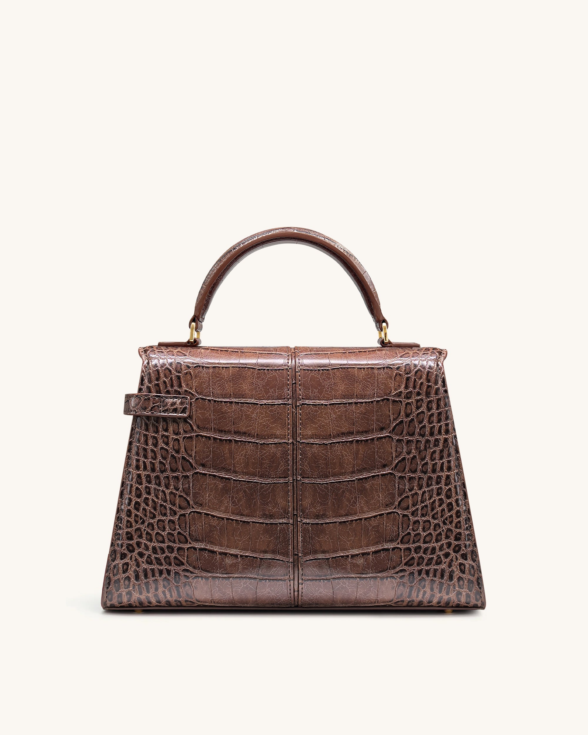 Elise Large Croc-Embossed Top Handle Bag - Chestnut Brown