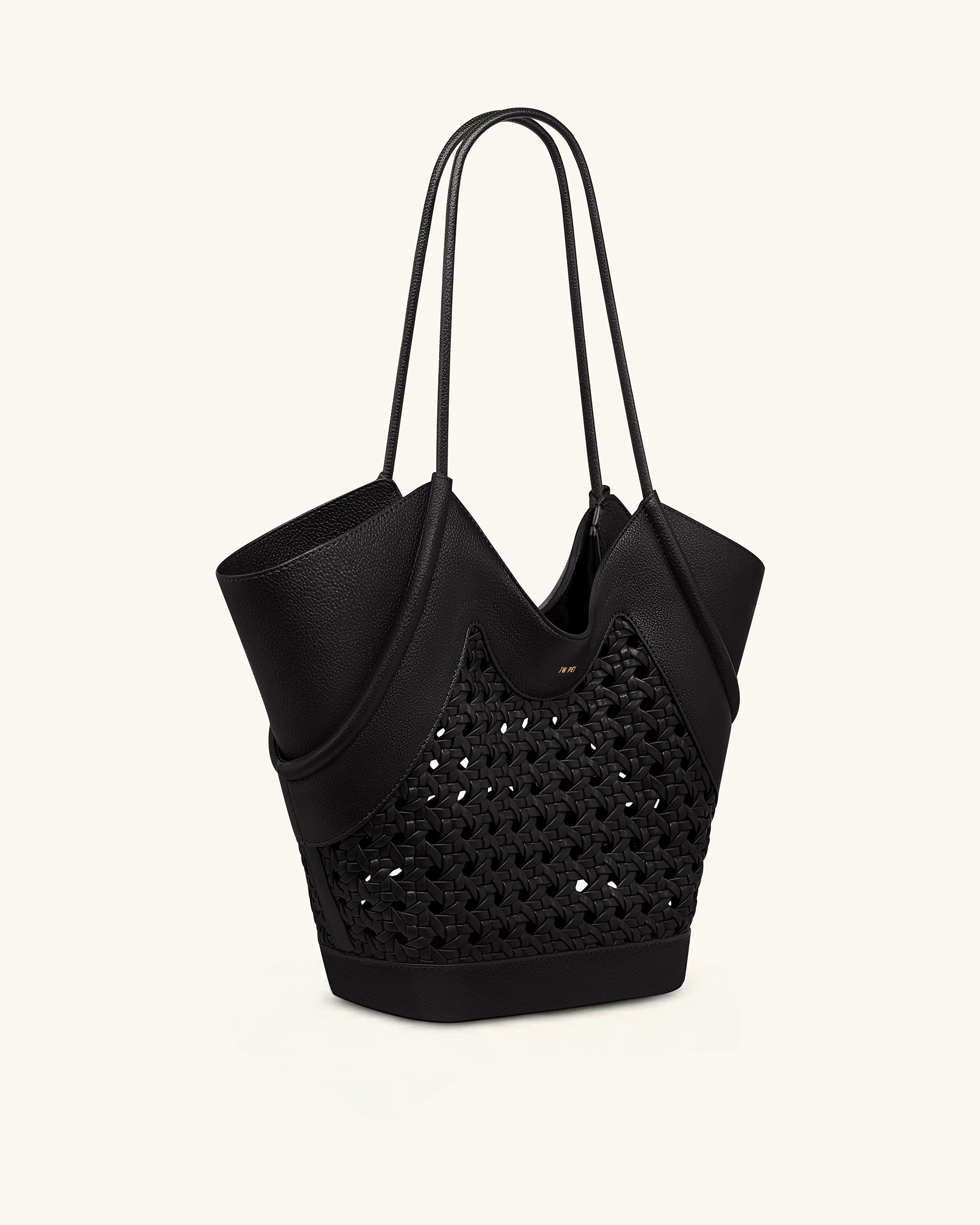 Maribel Woven Panel Tote Bag - Black