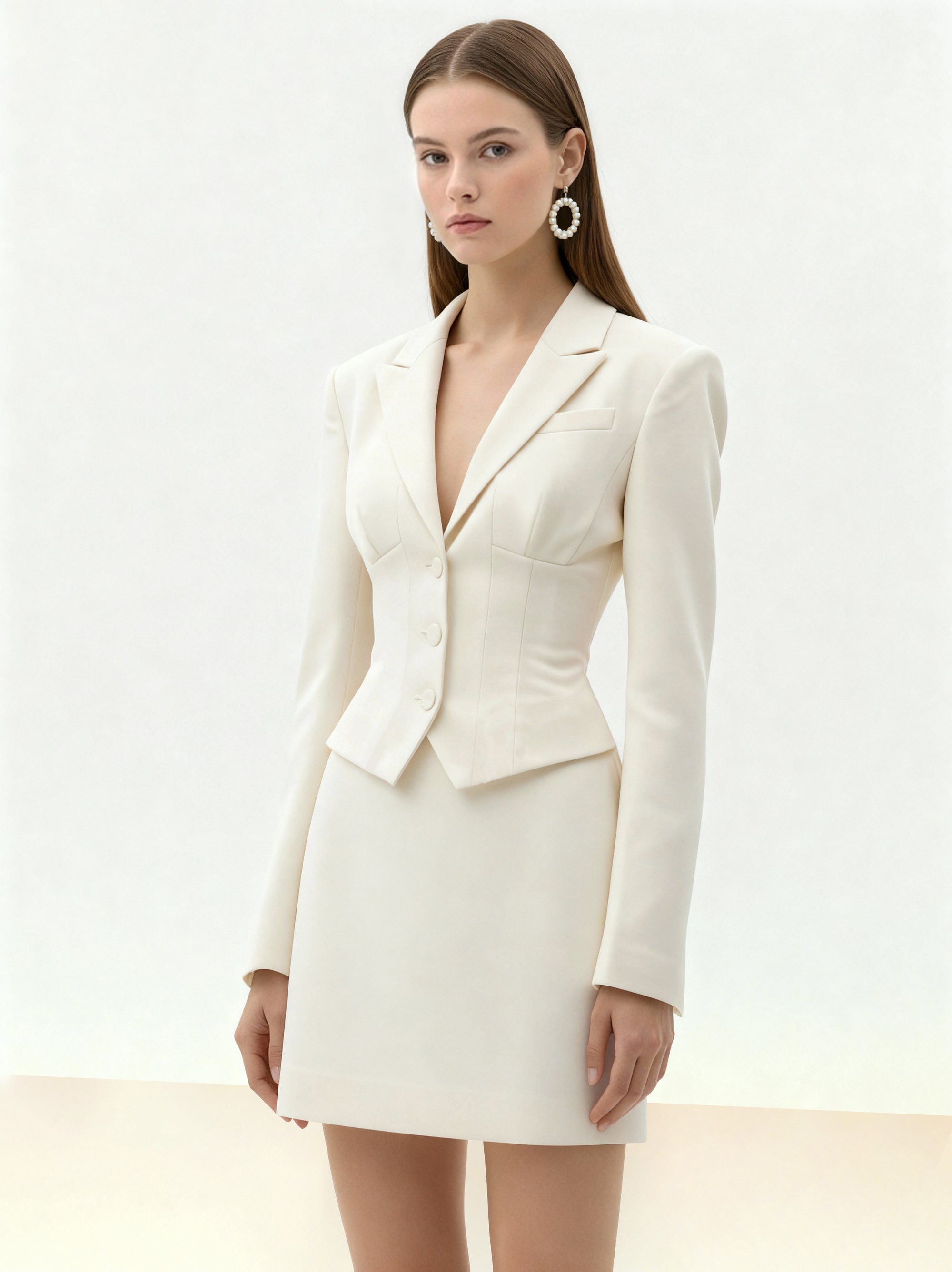 Tailored Straight Mini Skirt - White