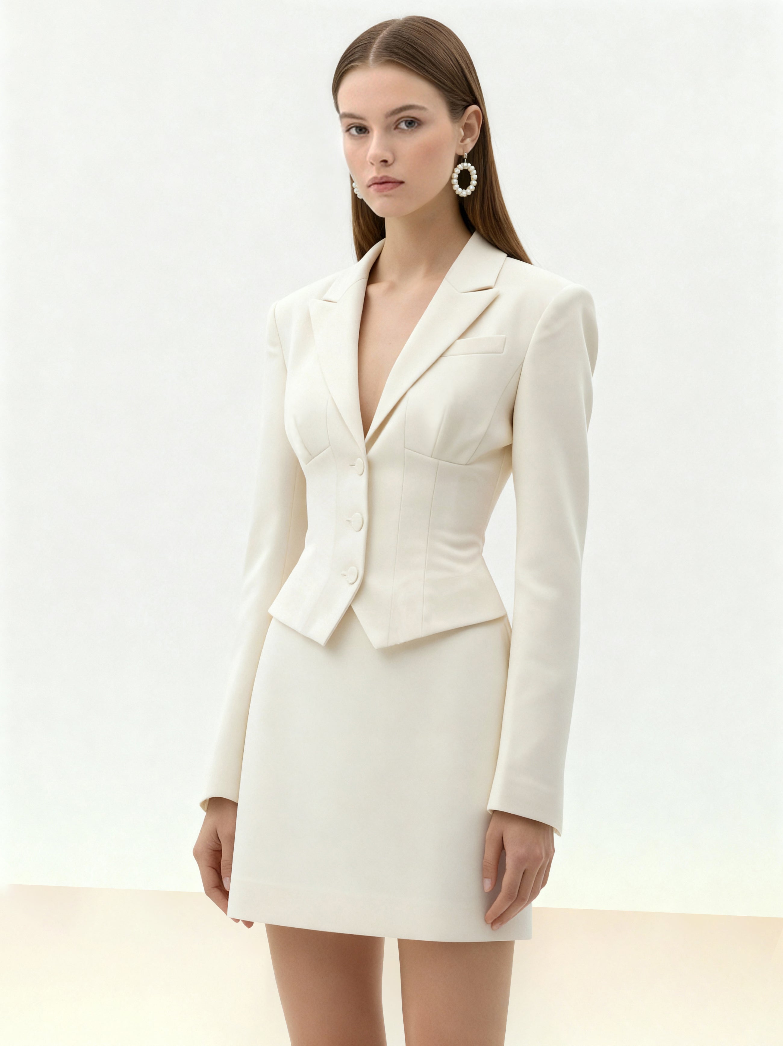 Tailored Straight Mini Skirt - White