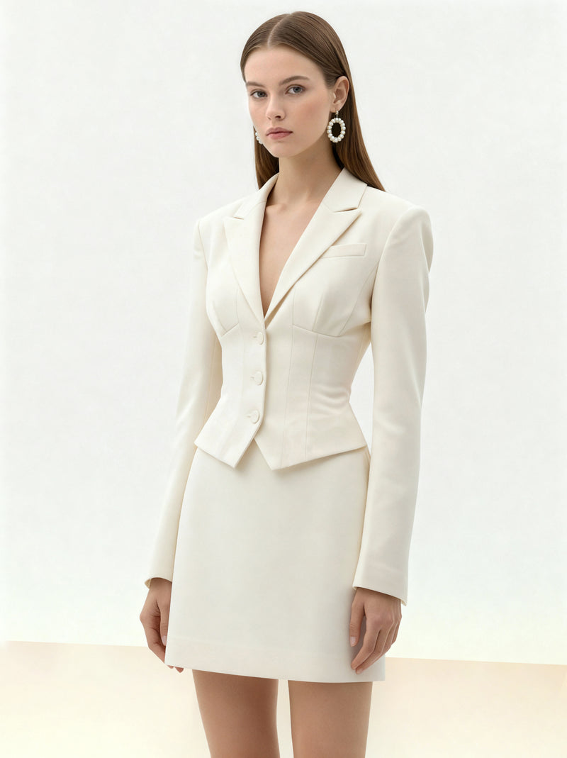 Tailored Straight Mini Skirt - White