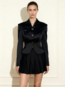 Satin Pleated Mini Skirt - Black