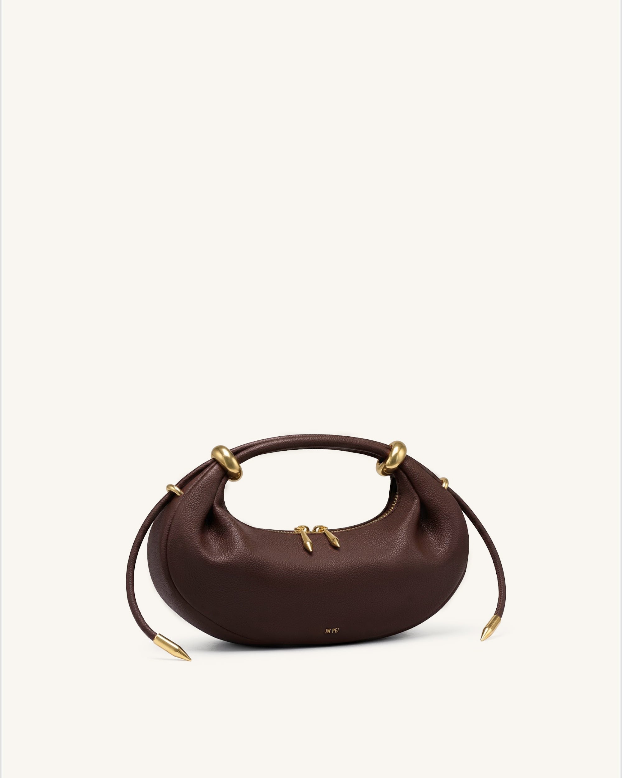 Ellie Metal Ring Embellished Crescent Top Handle Bag - Dark Brown