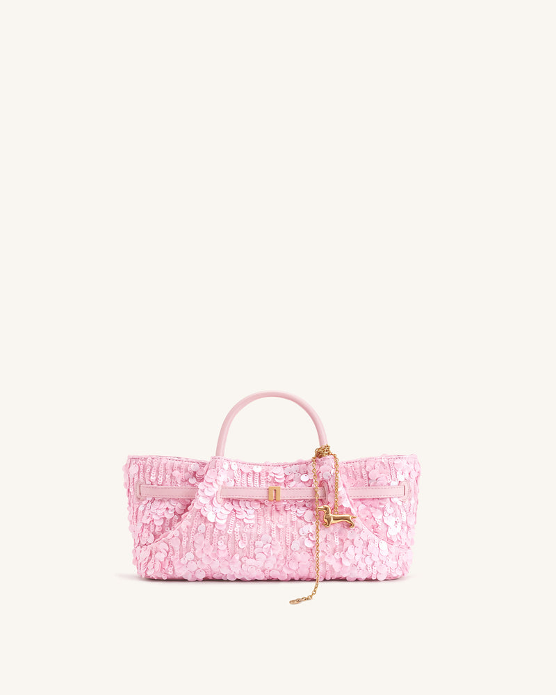 Maeve Sequin Dachshund Metal Charm Tote Bag - Pink