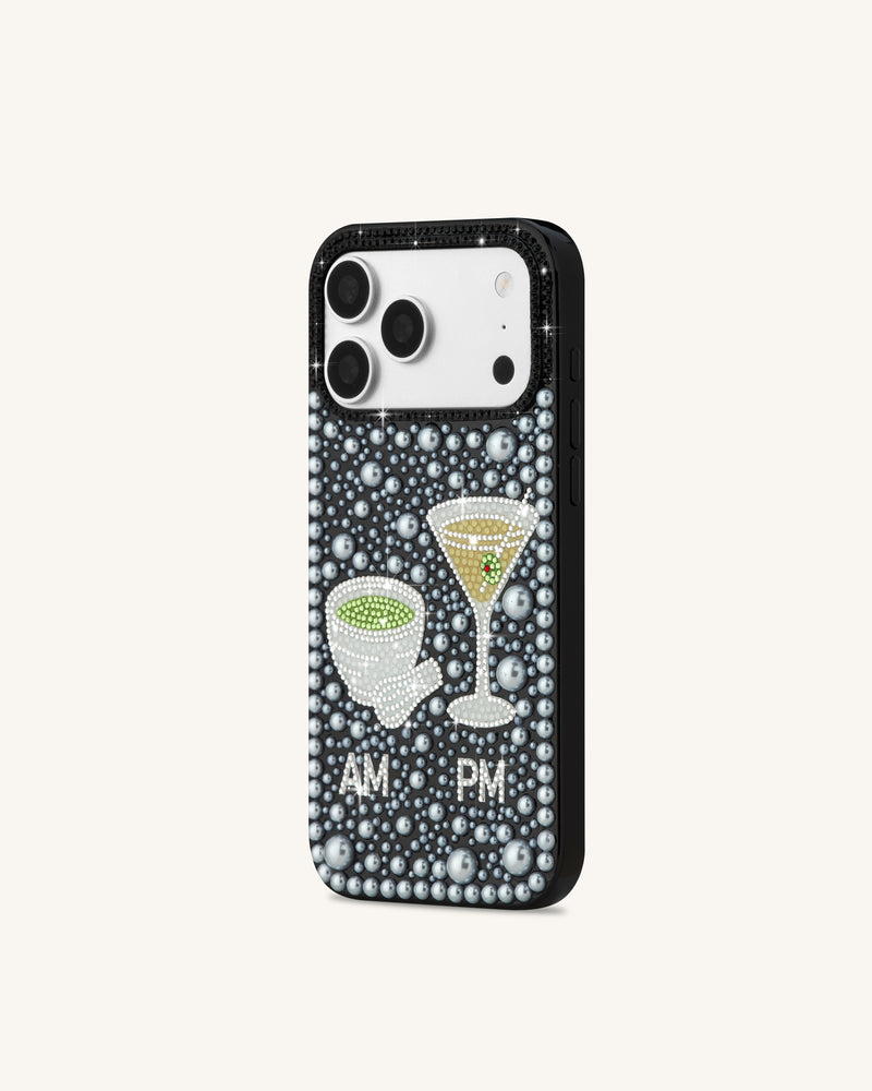 Pearl Martini Embellished Phone Case - Black
