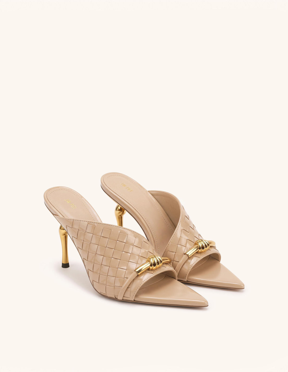 Lena Metal Rope Knot Woven Open Toe Mules - Nude