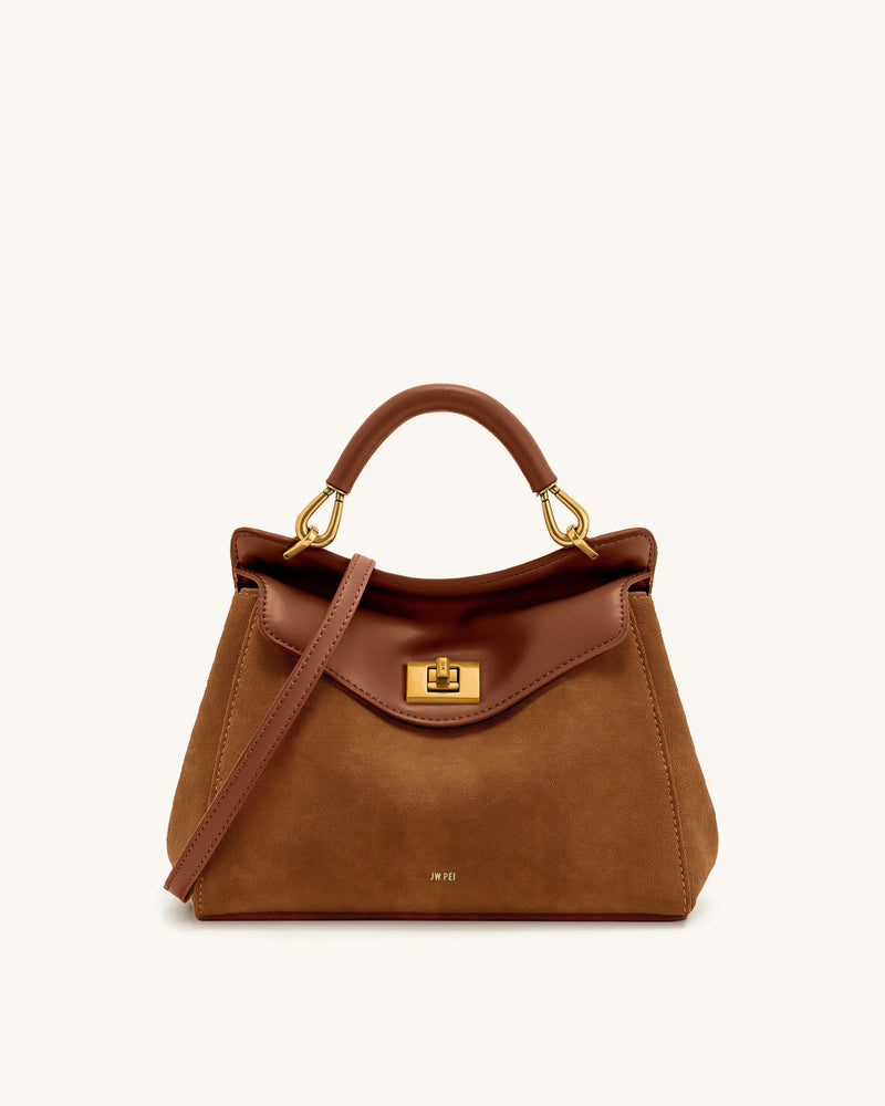 Lucia Classic Faux Suede Top Handle Bag - Caramel Brown