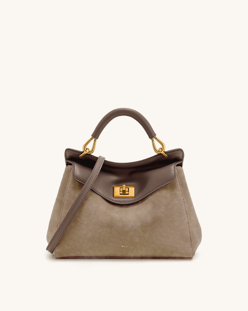 Lucia Classic Faux Suede Top Handle Bag - Taupe