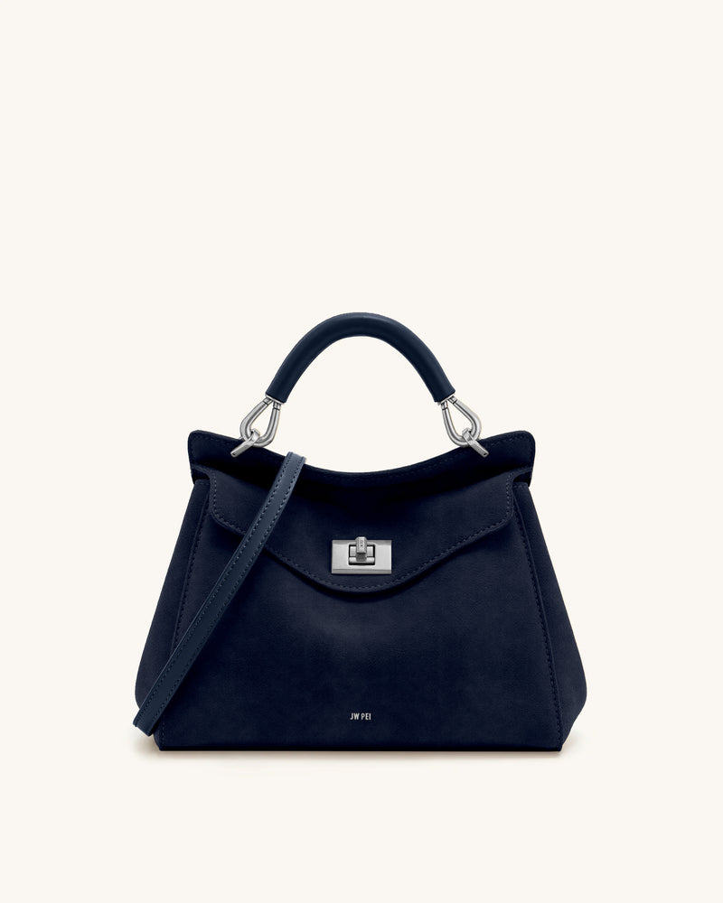 Lucia Classic Faux Suede Top Handle Bag - Navy Blue