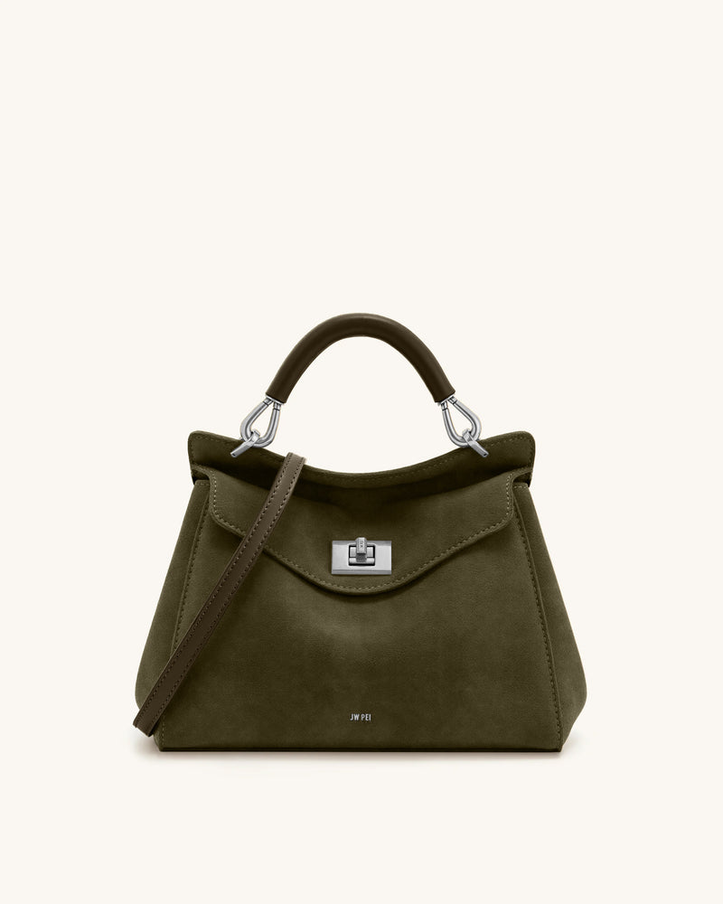 Lucia Classic Faux Suede Top Handle Bag - Dark Olive