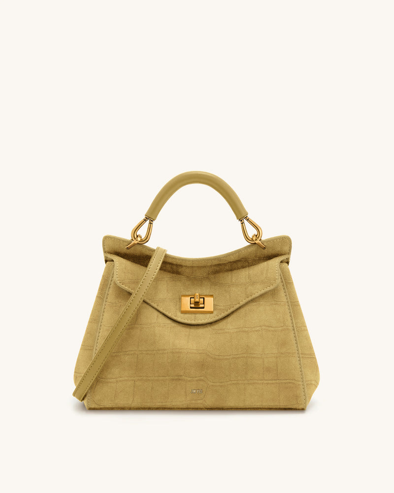 Lucia Classic Croc-Embossed Faux Suede Top Handle Bag - Yellow