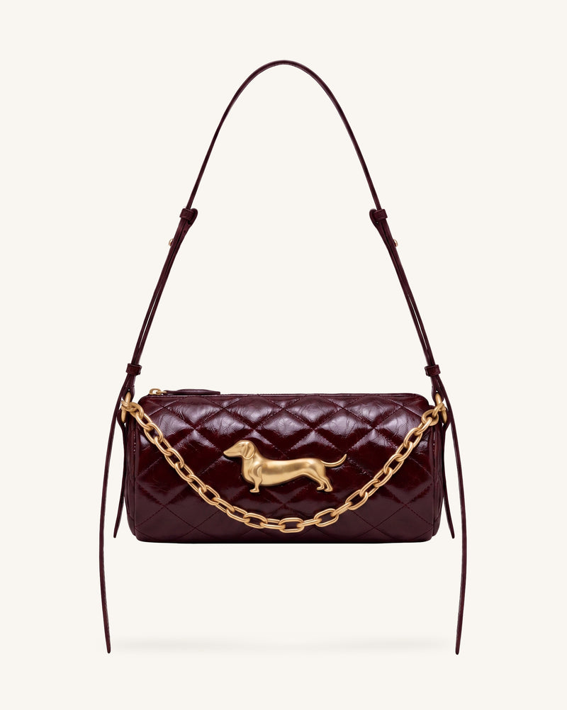 Lucienne Dachshund Quilted Chain Shoulder Bag - Dark Burgundy