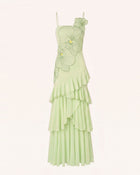 Orchid Embroidered Ruffled One-Shoulder Maxi Dress - Light Green