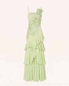 Orchid Embroidered Ruffled One-Shoulder Maxi Dress - Light Green