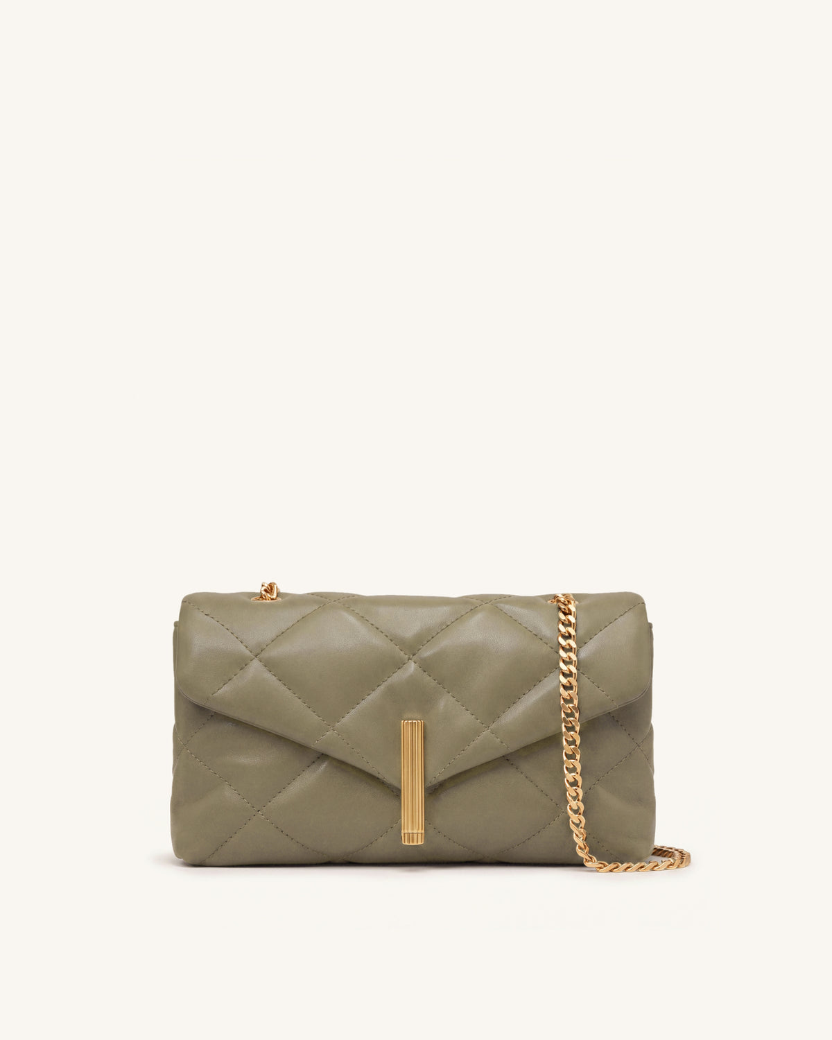 Valerie Puffy Bar-Lock Shoulder Bag - Light Gray Green