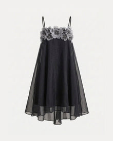 Floral Embroidered Sheer Swing Dress - Black