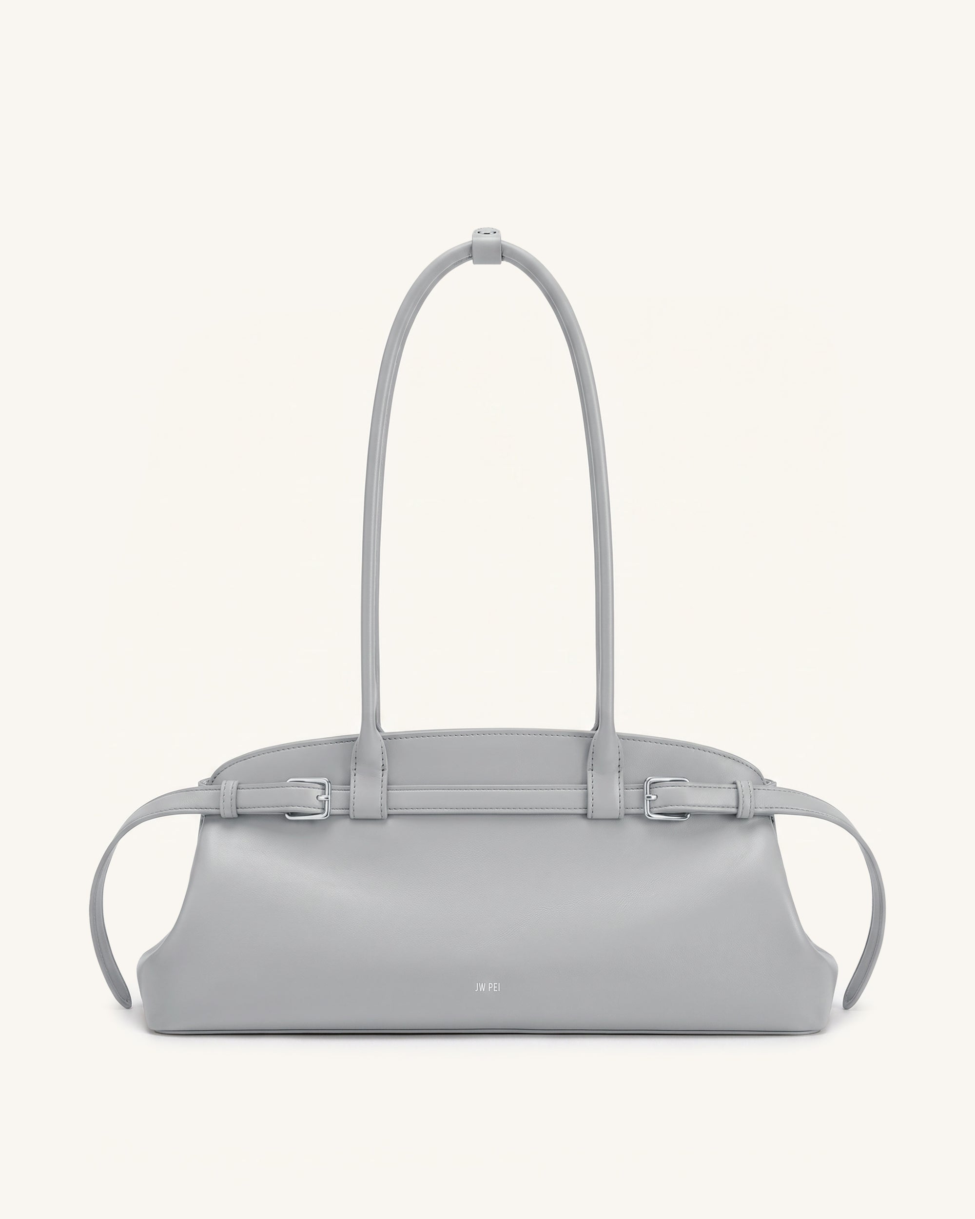 Arden Belt Detail East-West Shoulder Bag - Light Grey