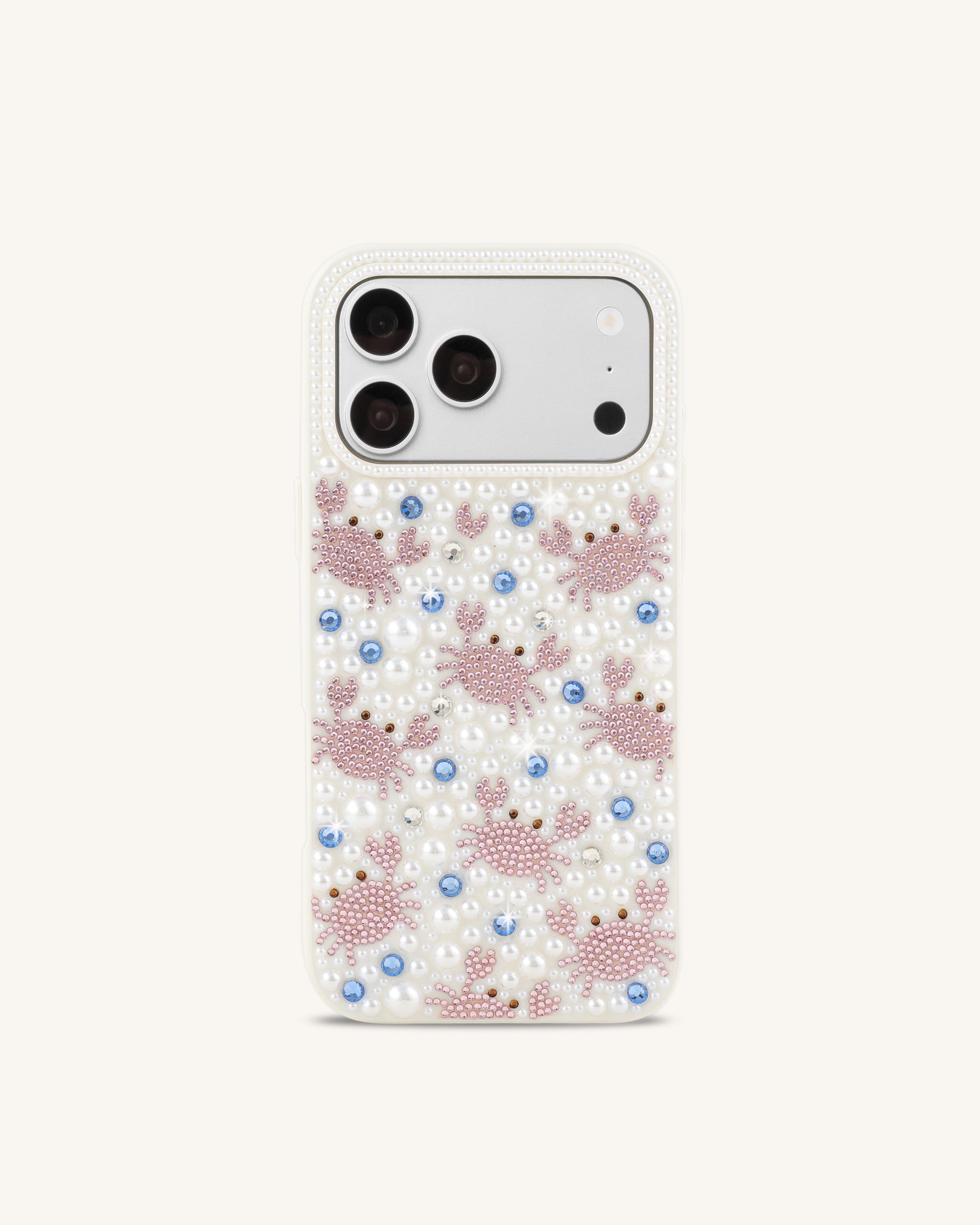 Crab Pattern Faux Pearl Phone Case - White