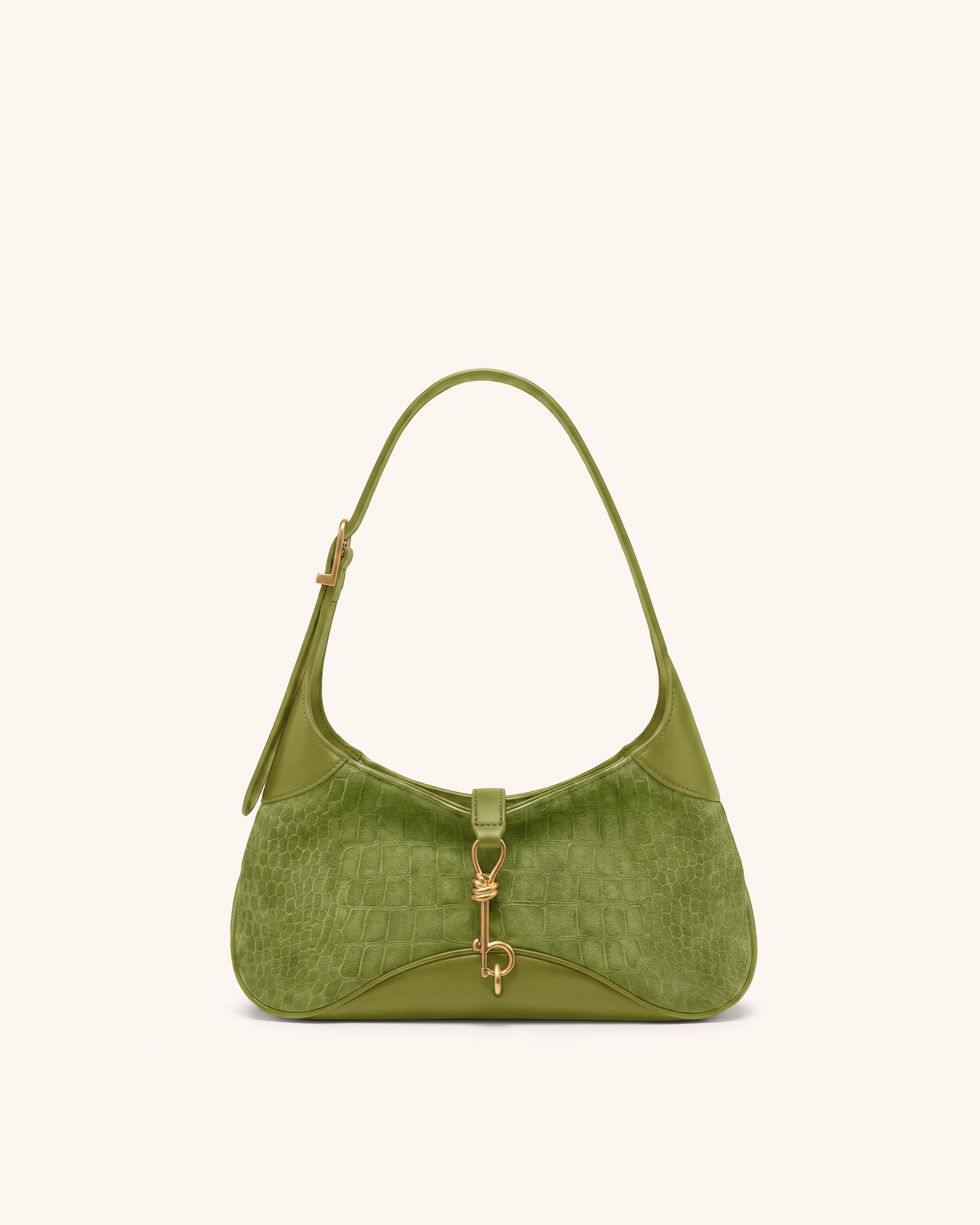 Juliette Faux Suede Key Charm East-West Shoulder Bag - Green Croc