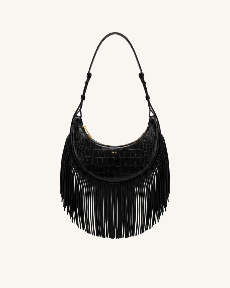Sharon Fringe Crossbody Bag - Black Croc