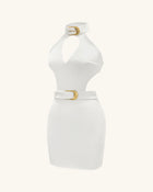 Gabriella Belted Cutout Halter Mini Dress - Ivory